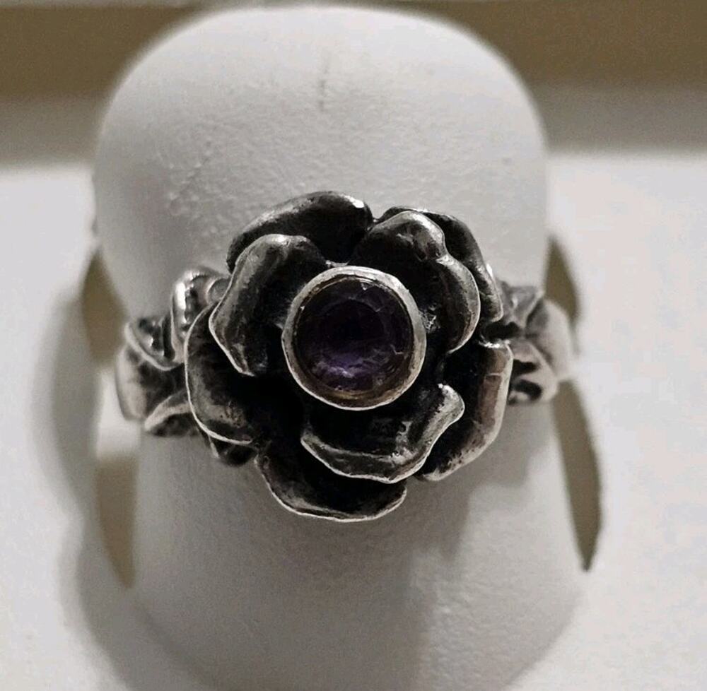 Silver 925 Rose Purple Stone Ring Size 5